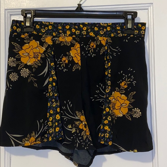 Black Flowy Shorts with Yellow and Blue Flowers - Picture 1 of 5